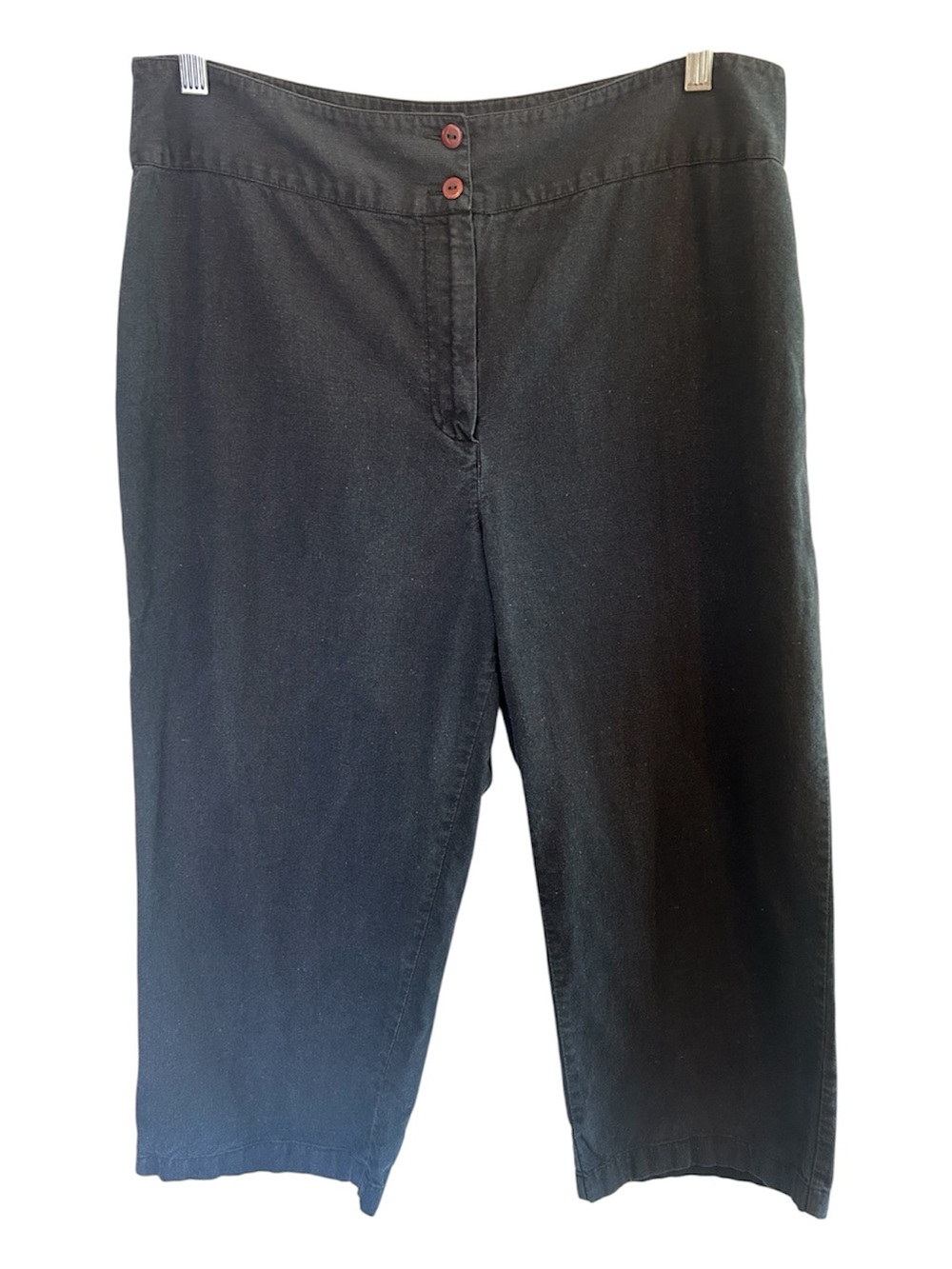 April Cornell Vintage Linen Cotton Button Front Cropped Pants Navy Size 12